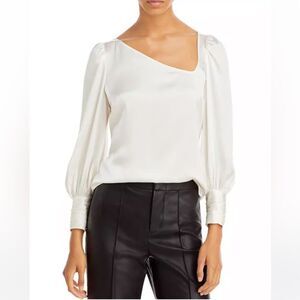 Cinq à Sept Alora Ivory Silk Asymmetrical Long Sleeve Blouse, Size XL